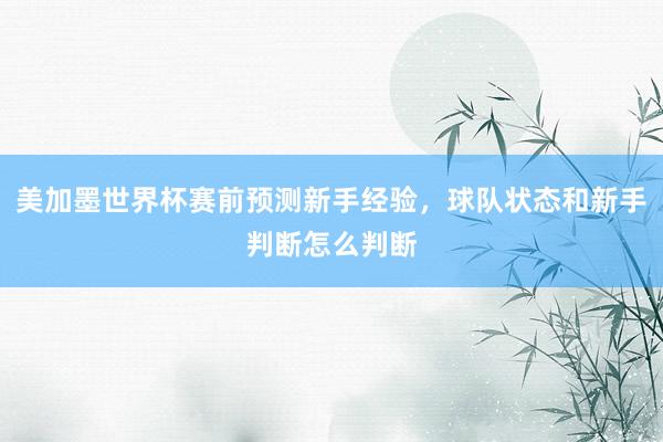 美加墨世界杯赛前预测新手经验，球队状态和新手判断怎么判断